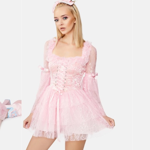 Dolls Kill Dresses Nwt Dolls Kill Pink Ruffle Lace Corset Dress